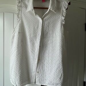 Lilly Pulitzer White Eyelet Ruffle Sleeve Blouse